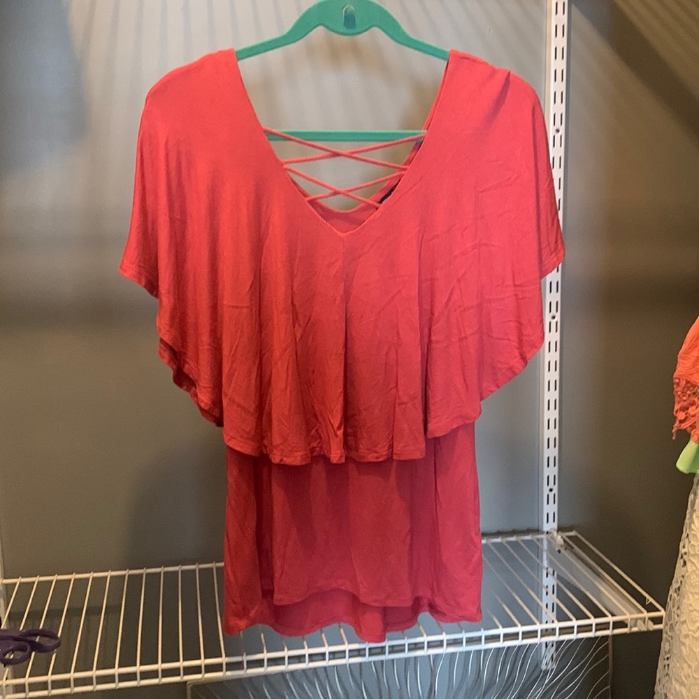 Dark pink flutter sleeve top